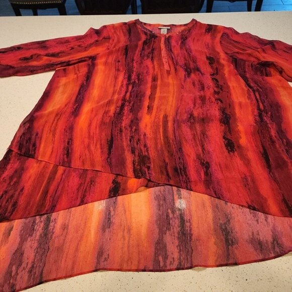 catherines 4x 30w 32w Tunic Shirt Tip Red Flowy Short Sleeve - Picture 1 of 8